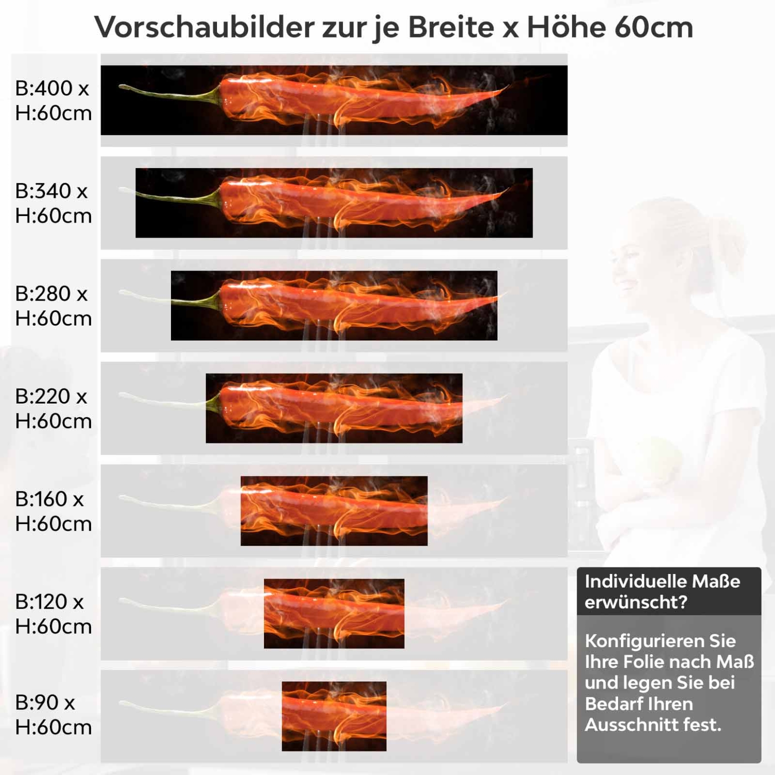 Küchenrückwand Folie Chilischote Variantenauswahl Vorschaubild Höhe 60cm