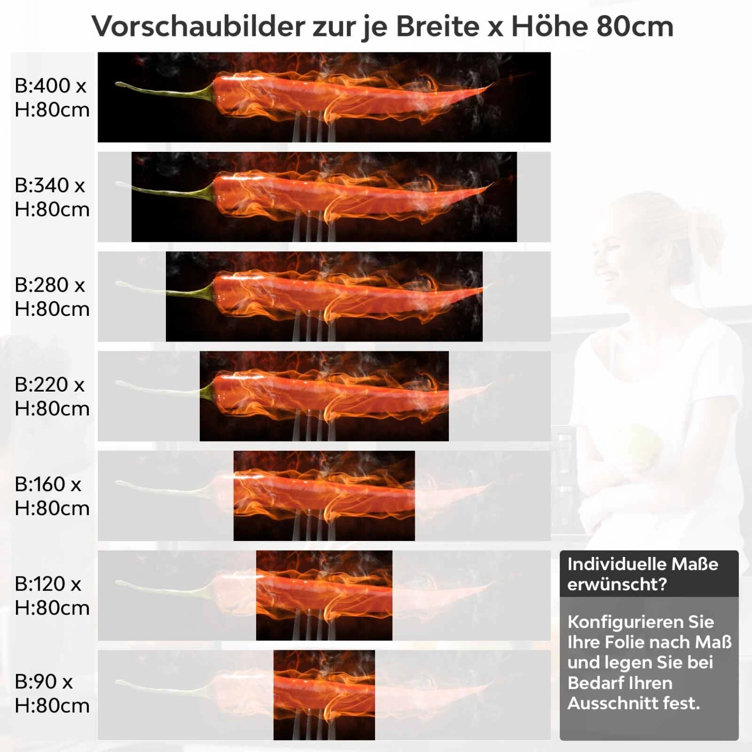 Küchenrückwand Folie Chilischote Variantenauswahl Vorschaubild Höhe 80cm