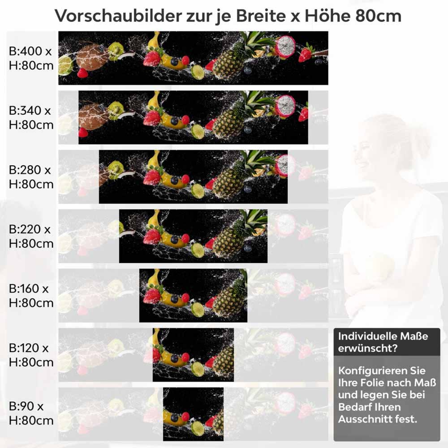 Küchenrückwand Folie Ananas, Kokos & Co. als Küchenhighlight Höhe 80cm