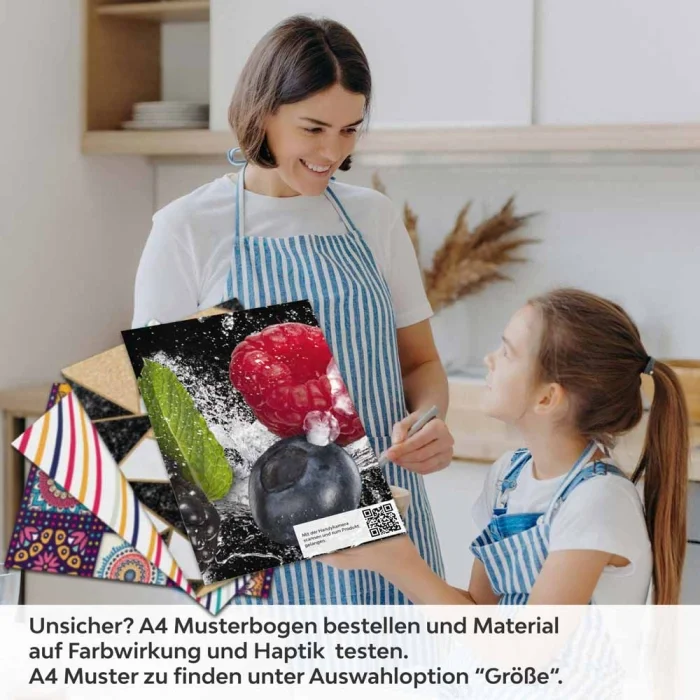 Küchenrückwand Folie Brombeeren, Himbeeren & Minze im Wassereffekt A4 Muster