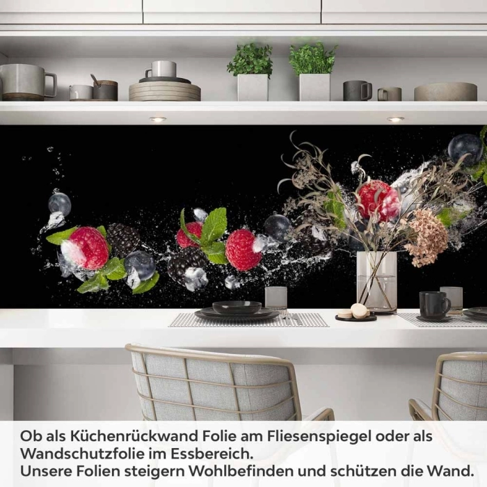 Küchenrückwand Folie Brombeeren, Himbeeren & Minze im Wassereffekt Artikelbild 1