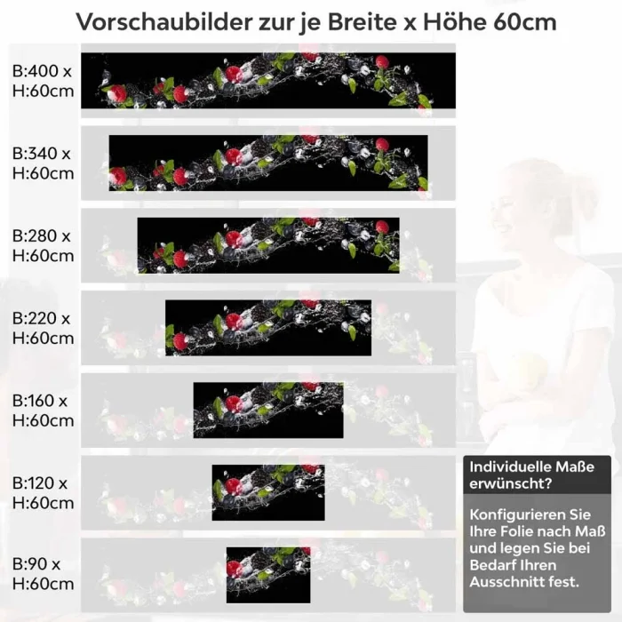 Küchenrückwand Folie Brombeeren, Himbeeren & Minze im Wassereffekt Höhe 60cm