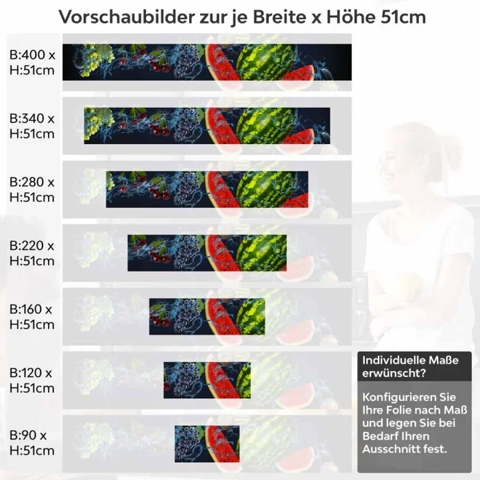Küchenrückwand Folie Wassermelone & Früchtemix im Wasserspiel Höhe 51cm