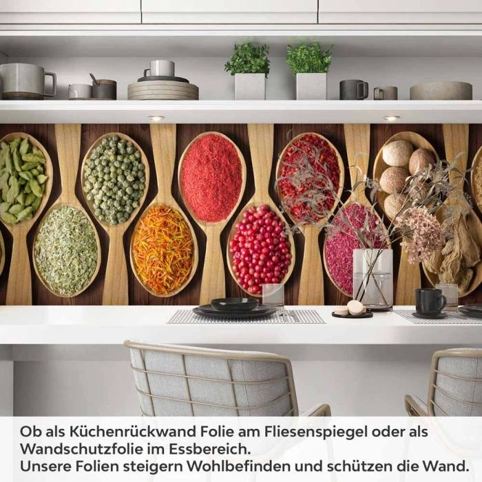 Küchenrückwand Folie Holzlöffel mit Gewürzen - Geschmackvolles Design Artikelbild 1