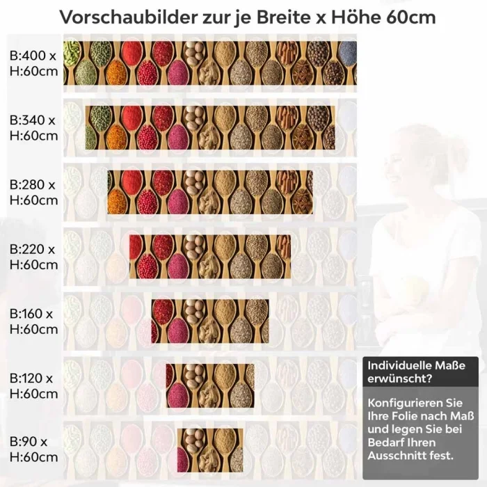 Küchenrückwand Folie Holzlöffel mit Gewürzen - Geschmackvolles Design Höhe 60cm