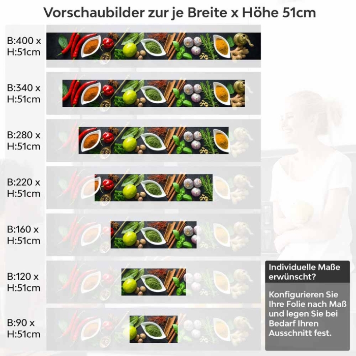 Küchenrückwand Folie Kräuter und Gewürze - Intensives Küchenflair Höhe 51cm