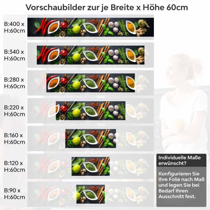 Küchenrückwand Folie Kräuter und Gewürze - Intensives Küchenflair Höhe 60cm