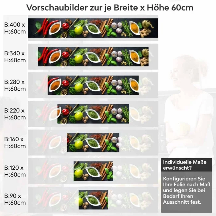 Küchenrückwand Folie Kräuter und Gewürze - Intensives Küchenflair Höhe 60cm