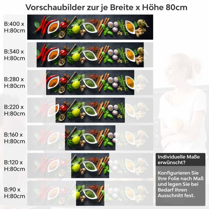 Küchenrückwand Folie Kräuter und Gewürze - Intensives Küchenflair Höhe 80cm