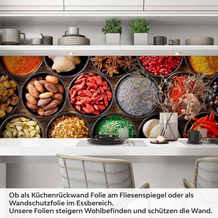Küchenrückwand Folie Gewürze in Schalen - Intensives Küchenflair Artikelbild 1