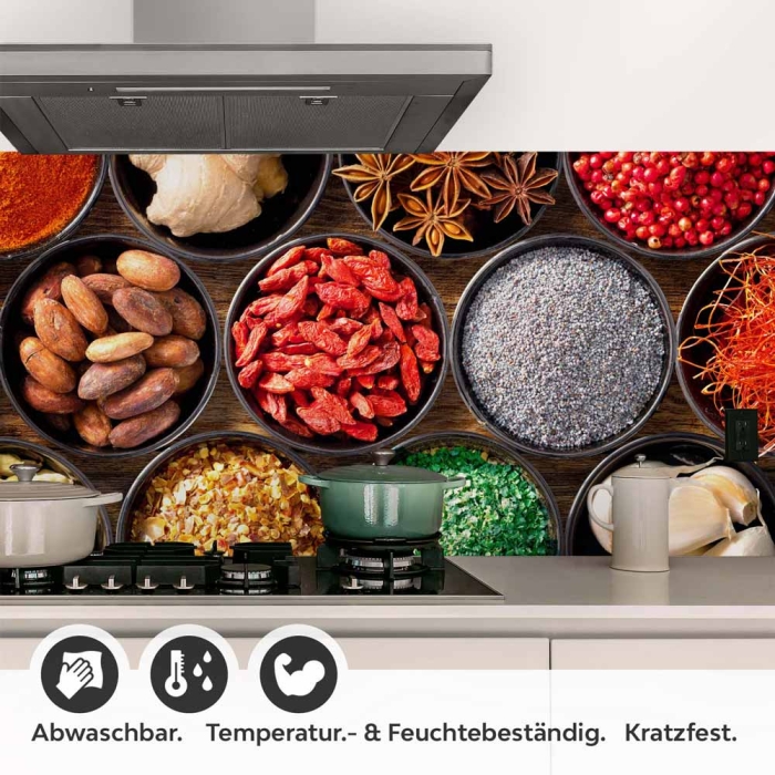 Küchenrückwand Folie Gewürze in Schalen - Intensives Küchenflair Detailbild 1