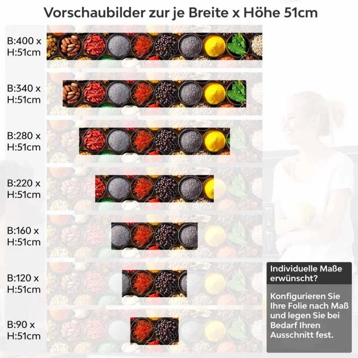 Küchenrückwand Folie Gewürze in Schalen - Intensives Küchenflair Höhe 51cm