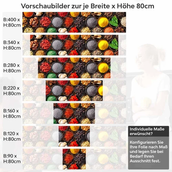 Küchenrückwand Folie Gewürze in Schalen - Intensives Küchenflair Höhe 80cm
