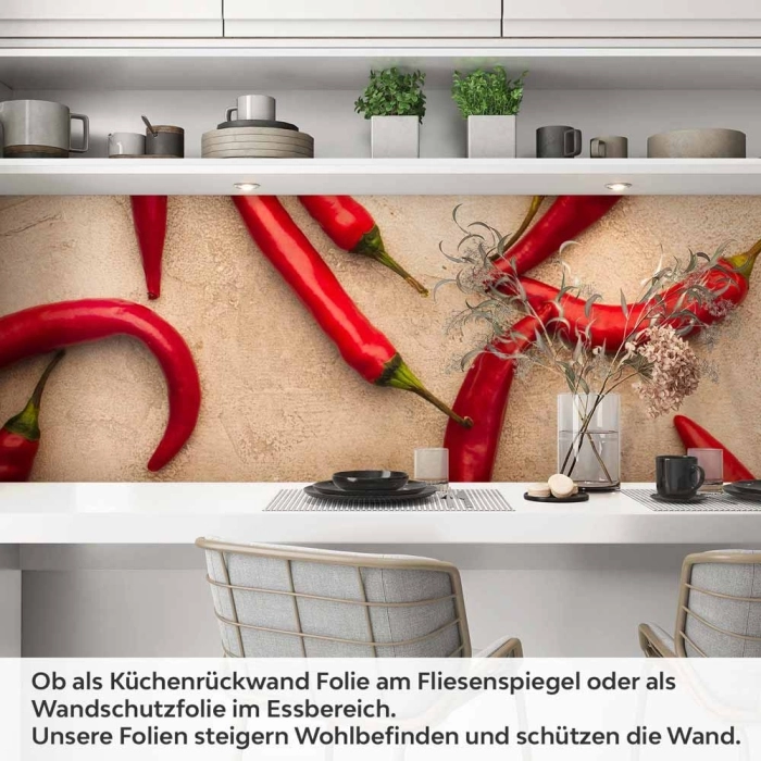 Küchenrückwand Folie Scharfe Chilis - Würze für Ihre Küche Artikelbild 1