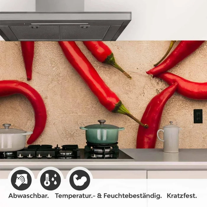 Küchenrückwand Folie Scharfe Chilis - Würze für Ihre Küche Detailbild 1