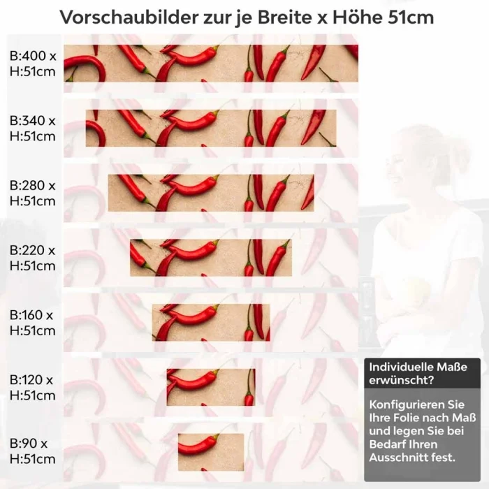 Küchenrückwand Folie Scharfe Chilis - Würze für Ihre Küche Höhe 51cm