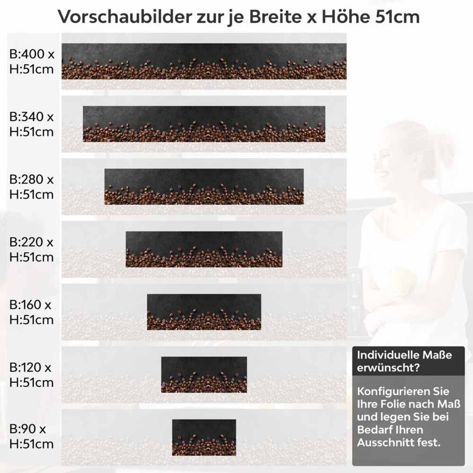 Küchenrückwand Folie Kaffeebohnen - Für die perfekte Kaffeeküche Höhe 51cm