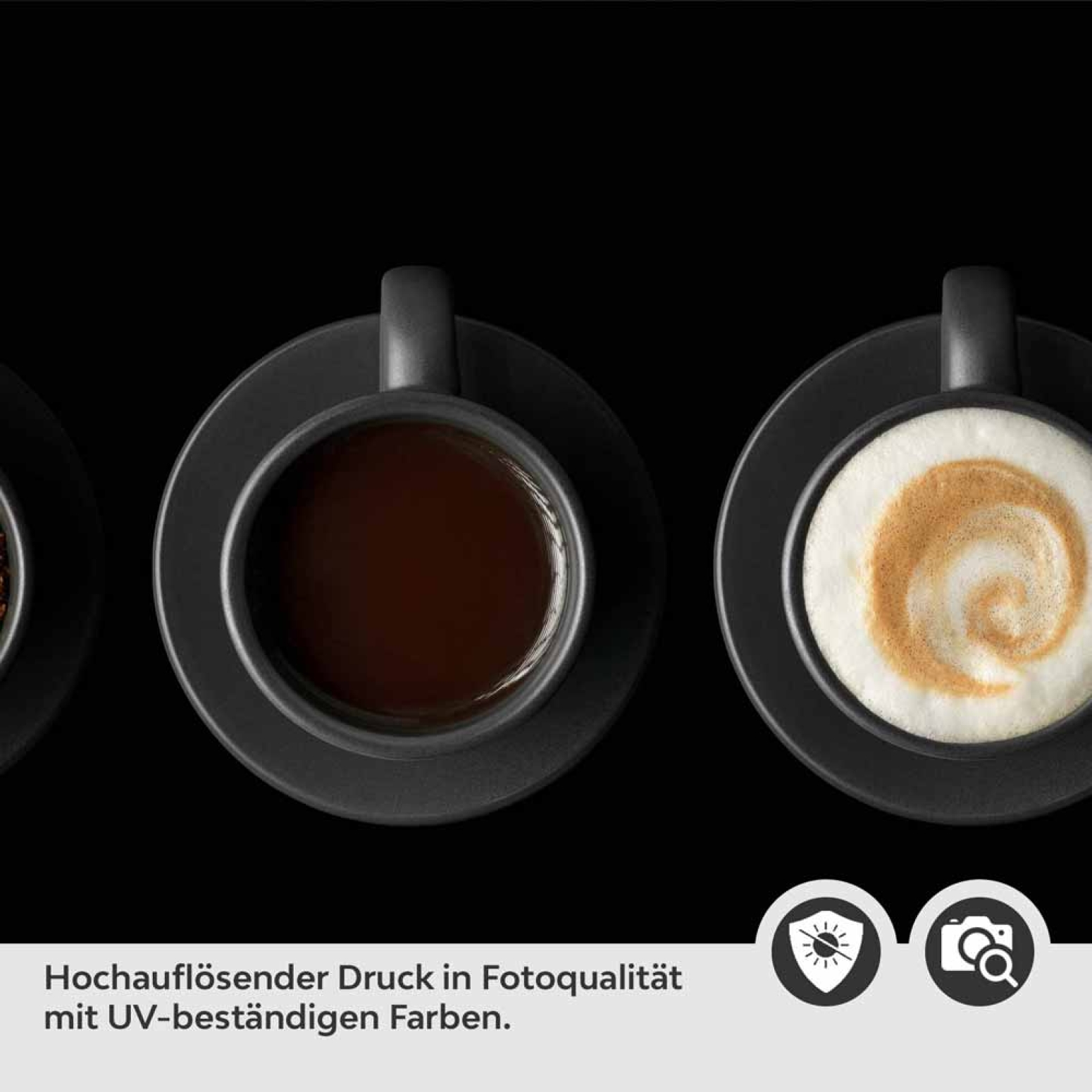 Küchenrückwand Folie Kaffee Tassen - Vielfalt auf schwarzem Hintergrund Detailbild 2