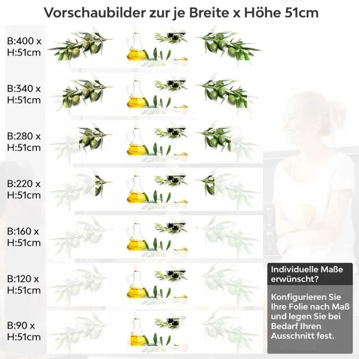 Küchenrückwand Folie Olivenzweige & Olivenöl - Mediterrane Eleganz Höhe 51cm