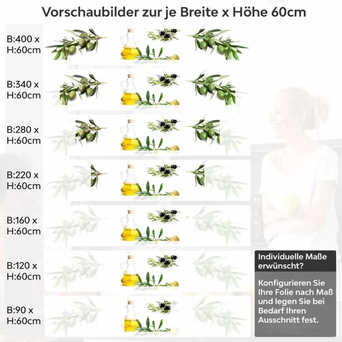 Küchenrückwand Folie Olivenzweige & Olivenöl - Mediterrane Eleganz Höhe 60cm