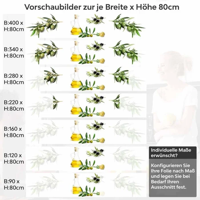 Küchenrückwand Folie Olivenzweige & Olivenöl - Mediterrane Eleganz Höhe 80cm