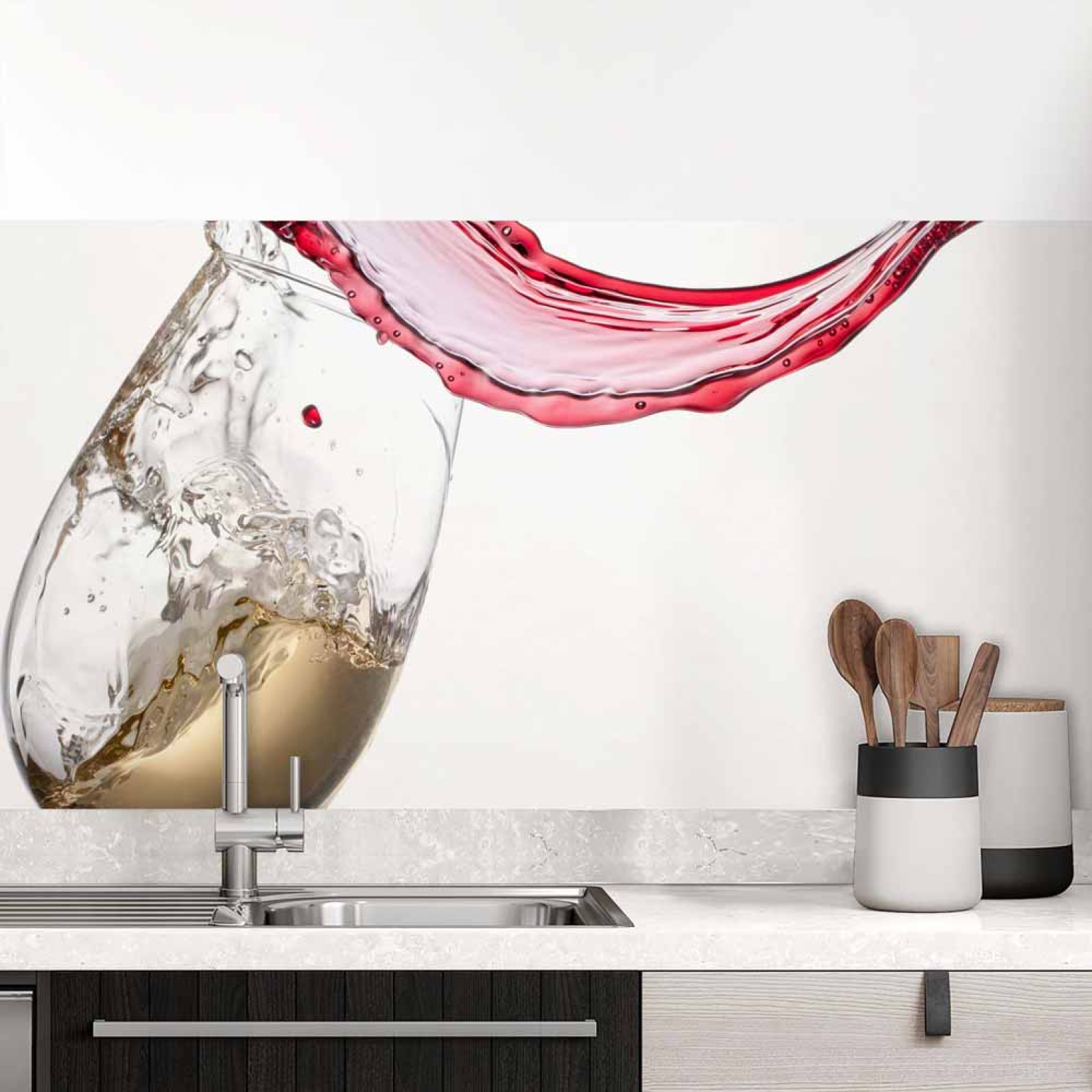 Küchenrückwand Folie Rot- und Weißwein - Kunstvolles Weinmotiv