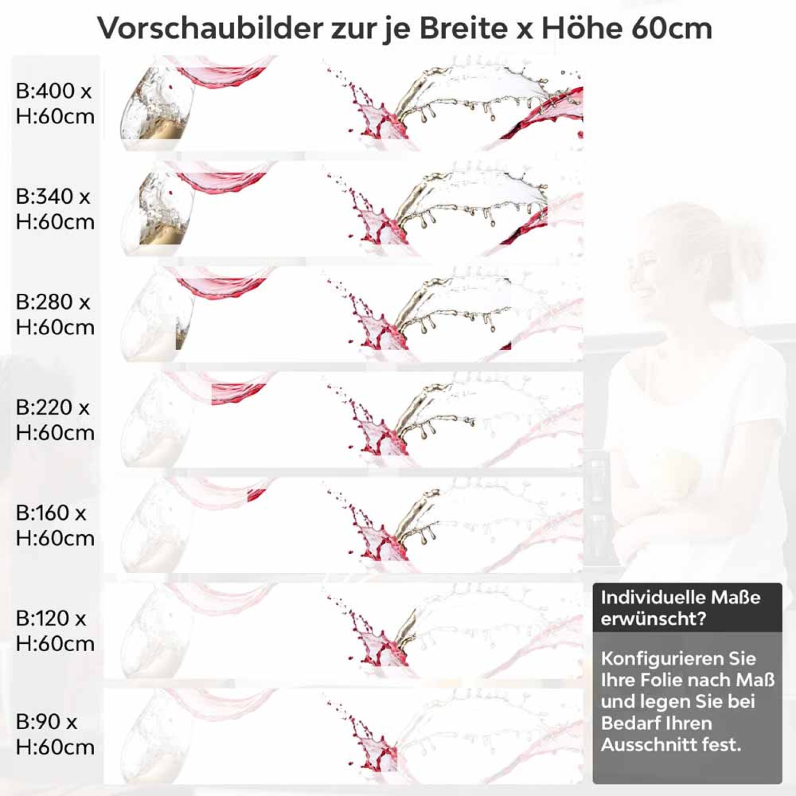 Küchenrückwand Folie Rot- und Weißwein - Kunstvolles Weinmotiv Höhe 60cm
