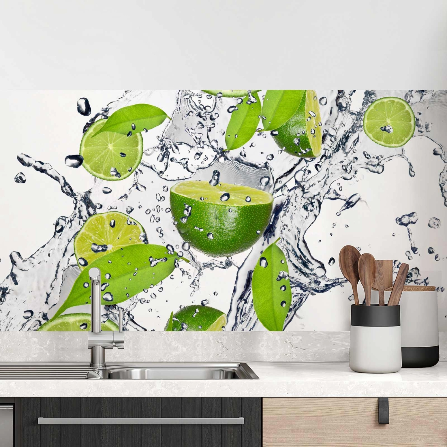 Küchenrückwand Folie spritzige Limetten Hauptbild 1