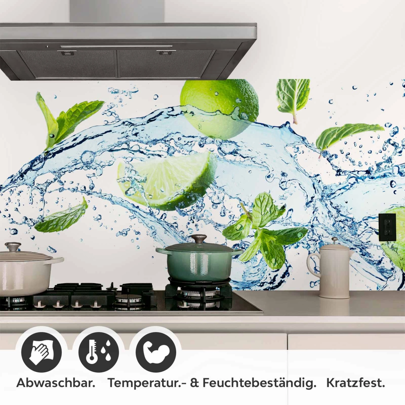 Küchenrückwand Folie spritzige Limetten & Minzen Detailbild 1