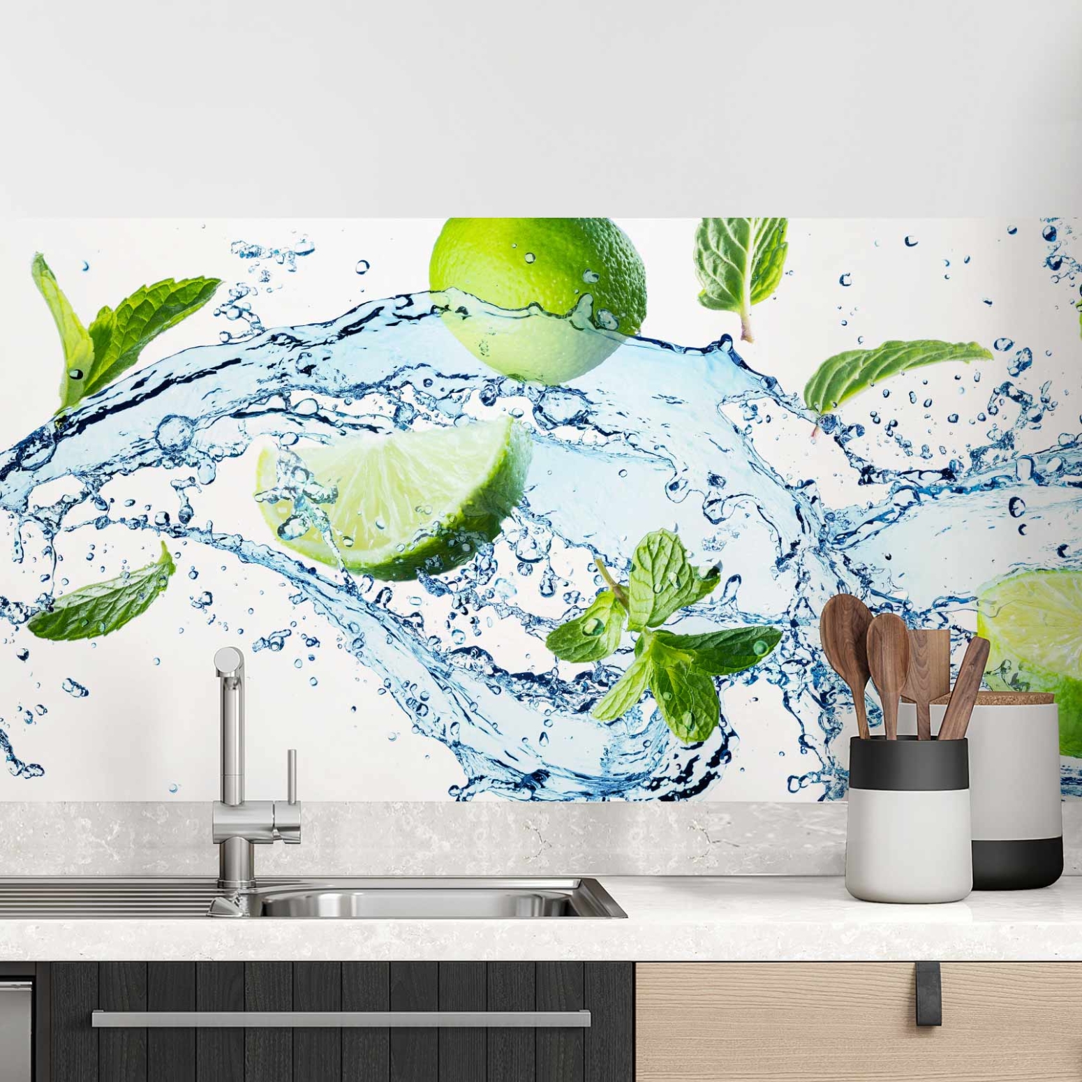 Küchenrückwand Folie spritzige Limetten & Minzen