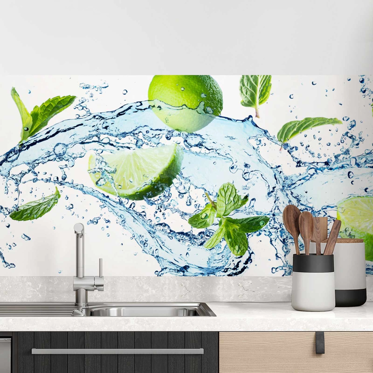 Küchenrückwand Folie spritzige Limetten & Minzen Hauptbild 1