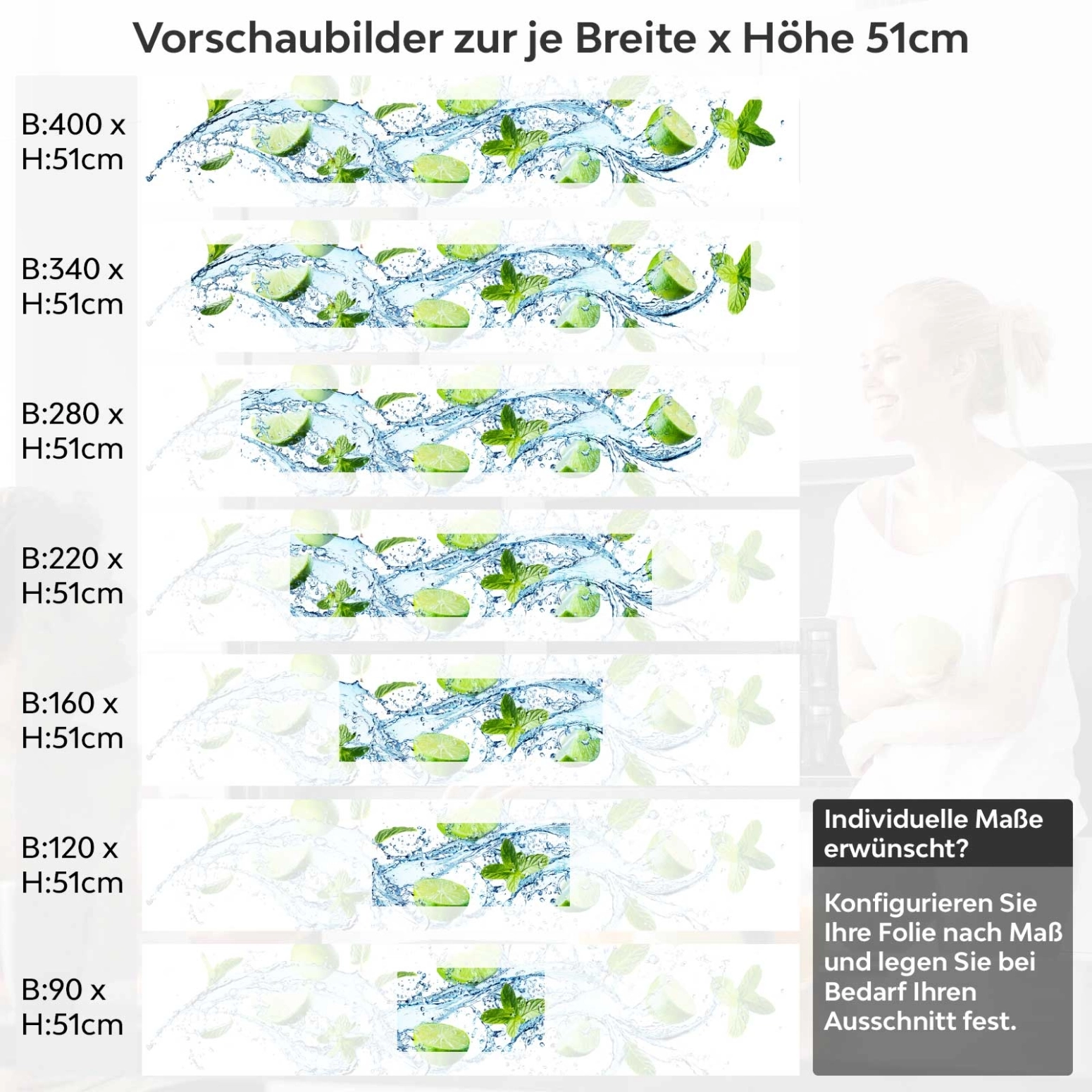Küchenrückwand Folie spritzige Limetten & Minzen Variantenauswahl Vorschaubild Höhe 51cm