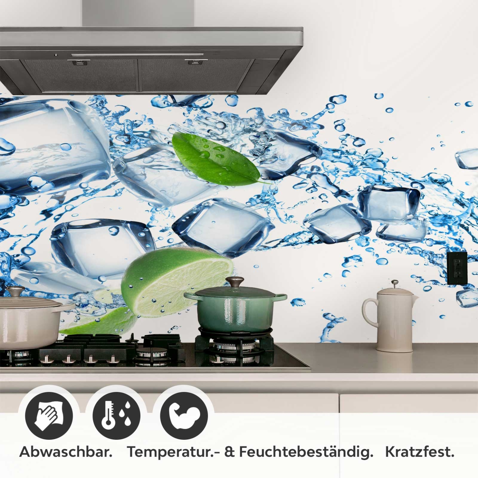 Küchenrückwand Folie spritzige Limetten & Eiswürfel Detailbild 1