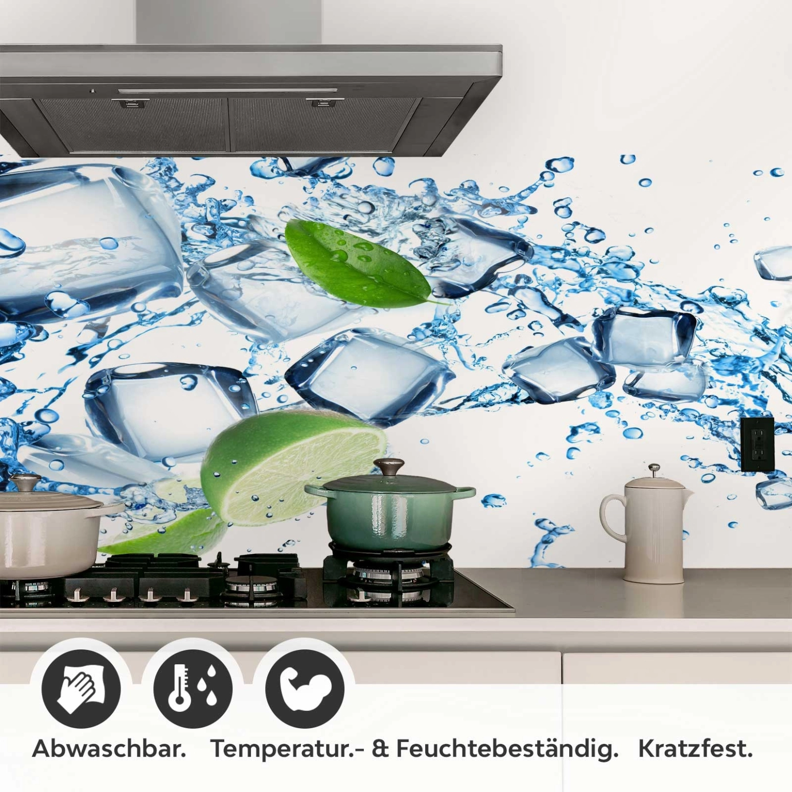 Küchenrückwand Folie spritzige Limetten & Eiswürfel Detailbild 1