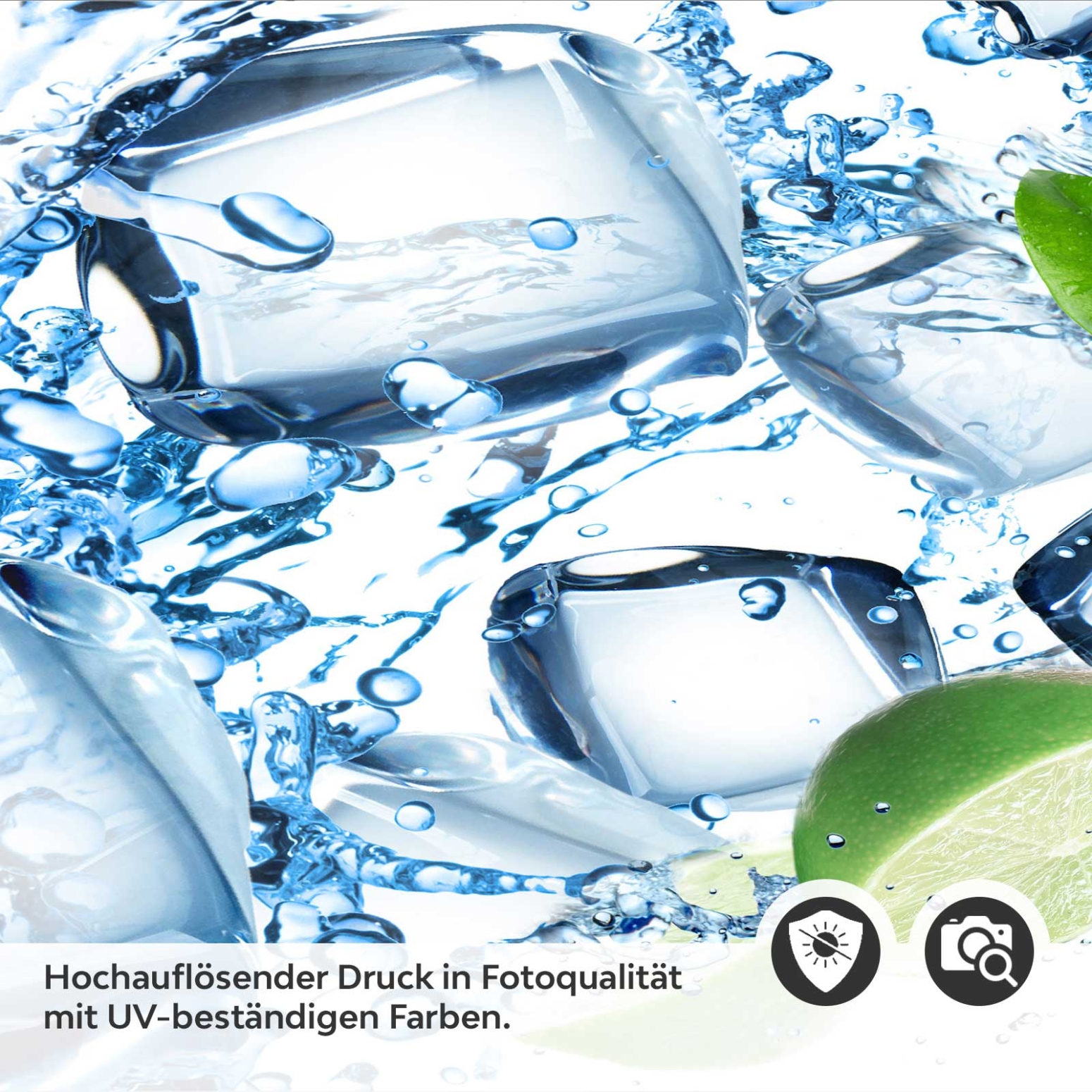 Küchenrückwand Folie spritzige Limetten & Eiswürfel Detailbild 2
