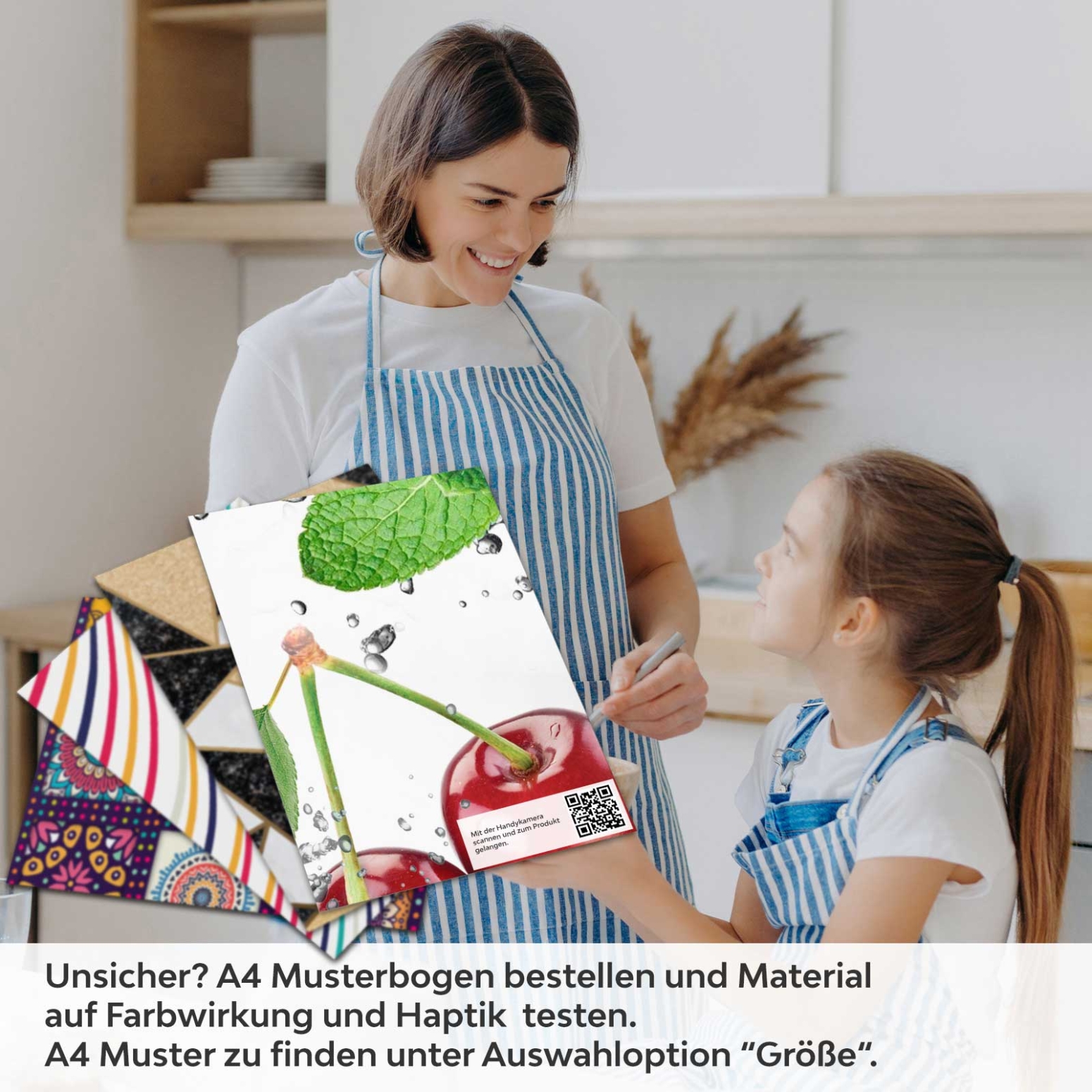 Küchenrückwand Folie spritzige Limetten & Kirschen A4 Muster