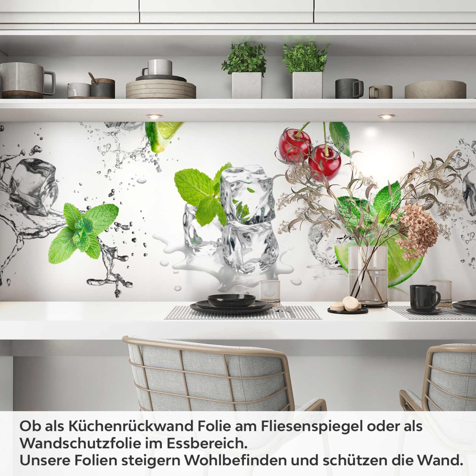 Küchenrückwand Folie spritzige Limetten & Kirschen Artikelbild 1