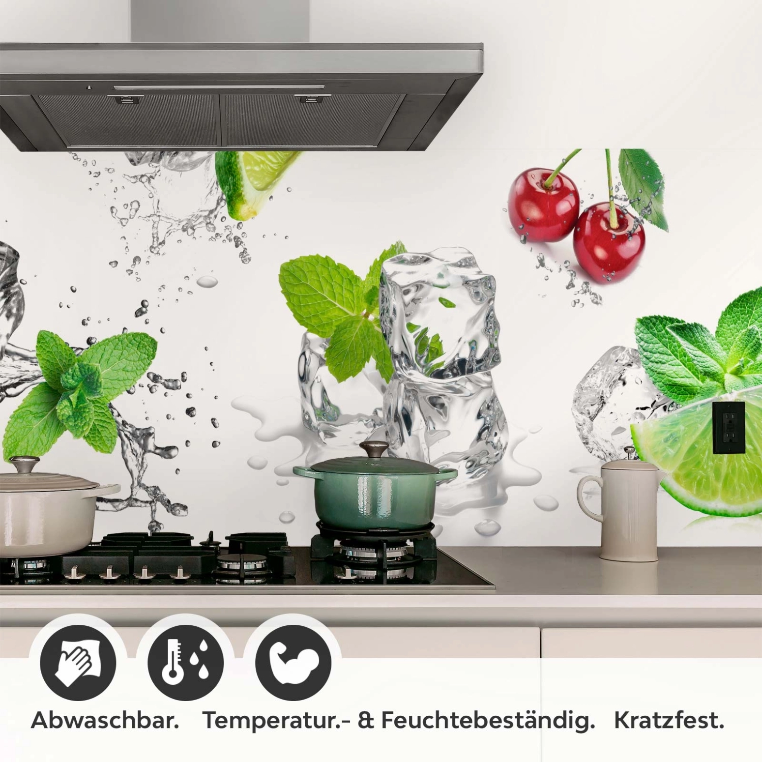 Küchenrückwand Folie spritzige Limetten & Kirschen Detailbild 1