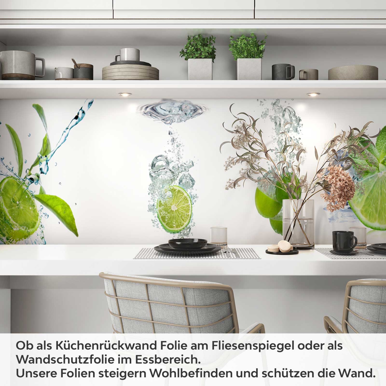 Küchenrückwand Folie Limetten Wasser Splash Artikelbild 1