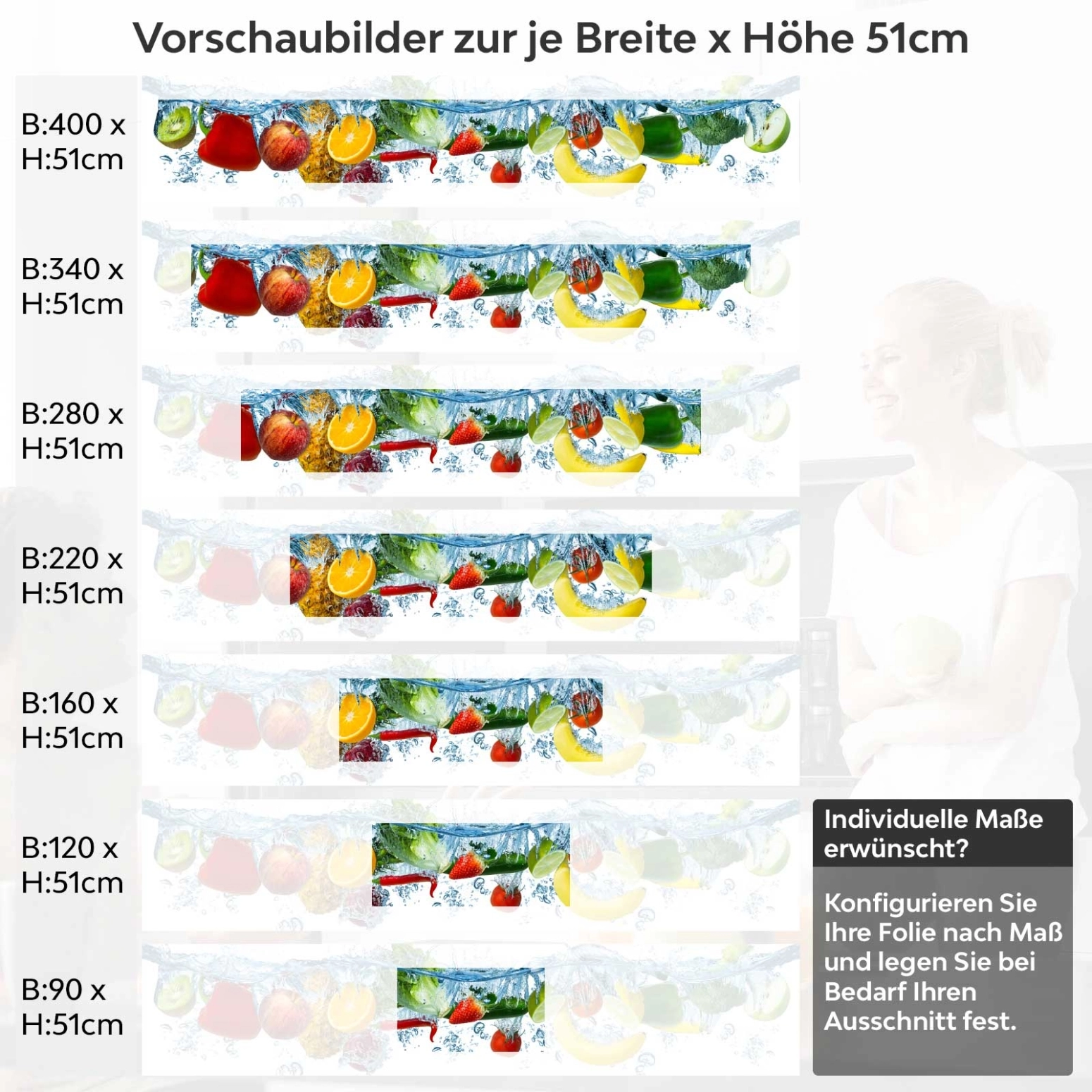 Küchenrückwand Folie Obst Splash Variantenauswahl Vorschaubild Höhe 51cm