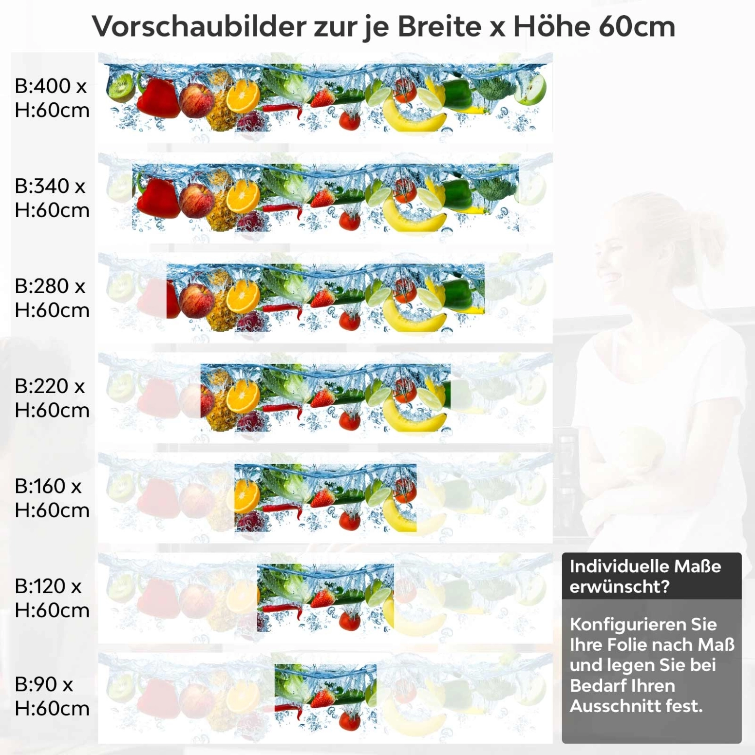 Küchenrückwand Folie Obst Splash Variantenauswahl Vorschaubild Höhe 60cm