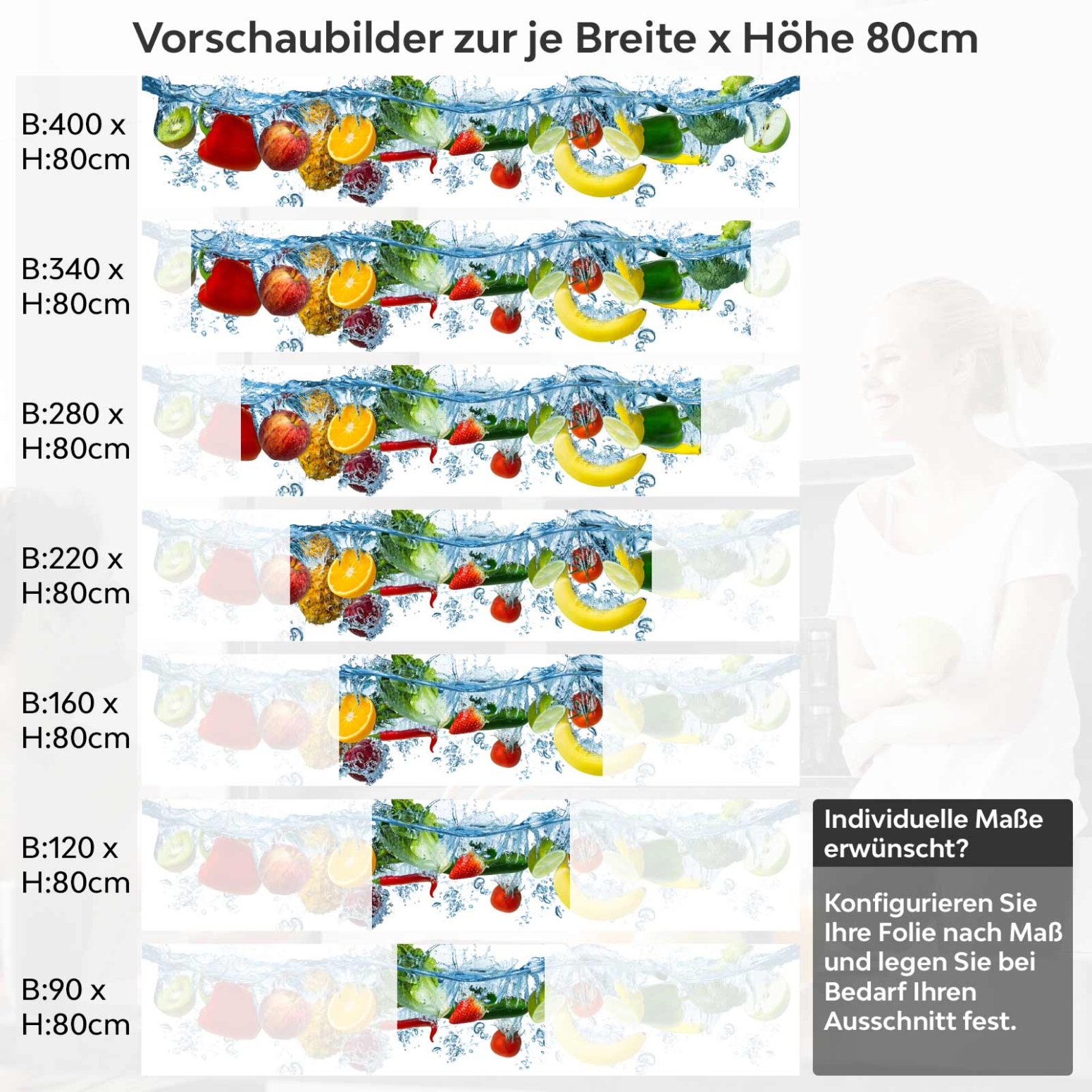 Küchenrückwand Folie Obst Splash Variantenauswahl Vorschaubild  Höhe 80cm
