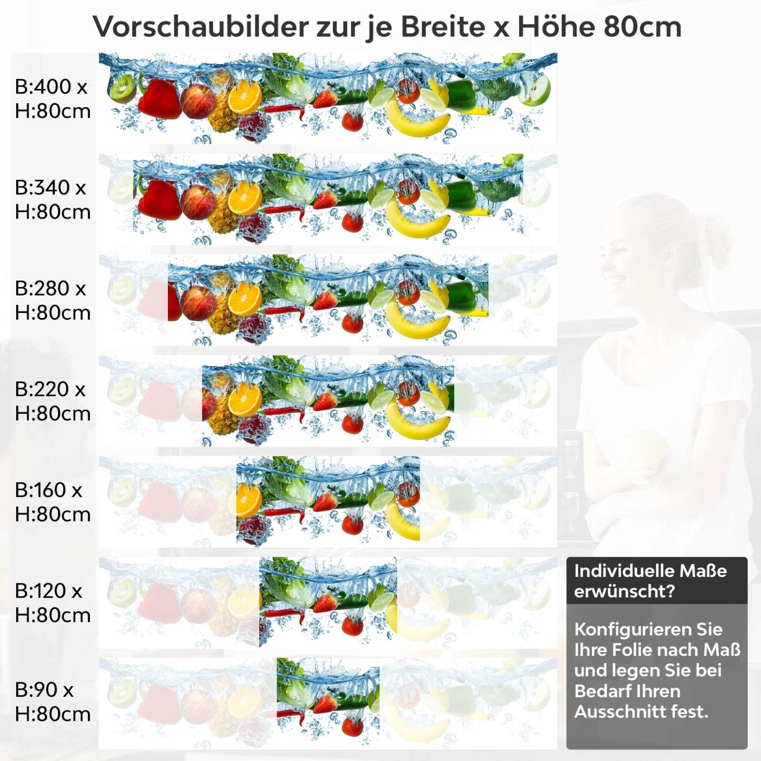 Küchenrückwand Folie Obst Splash Variantenauswahl Vorschaubild Höhe 80cm