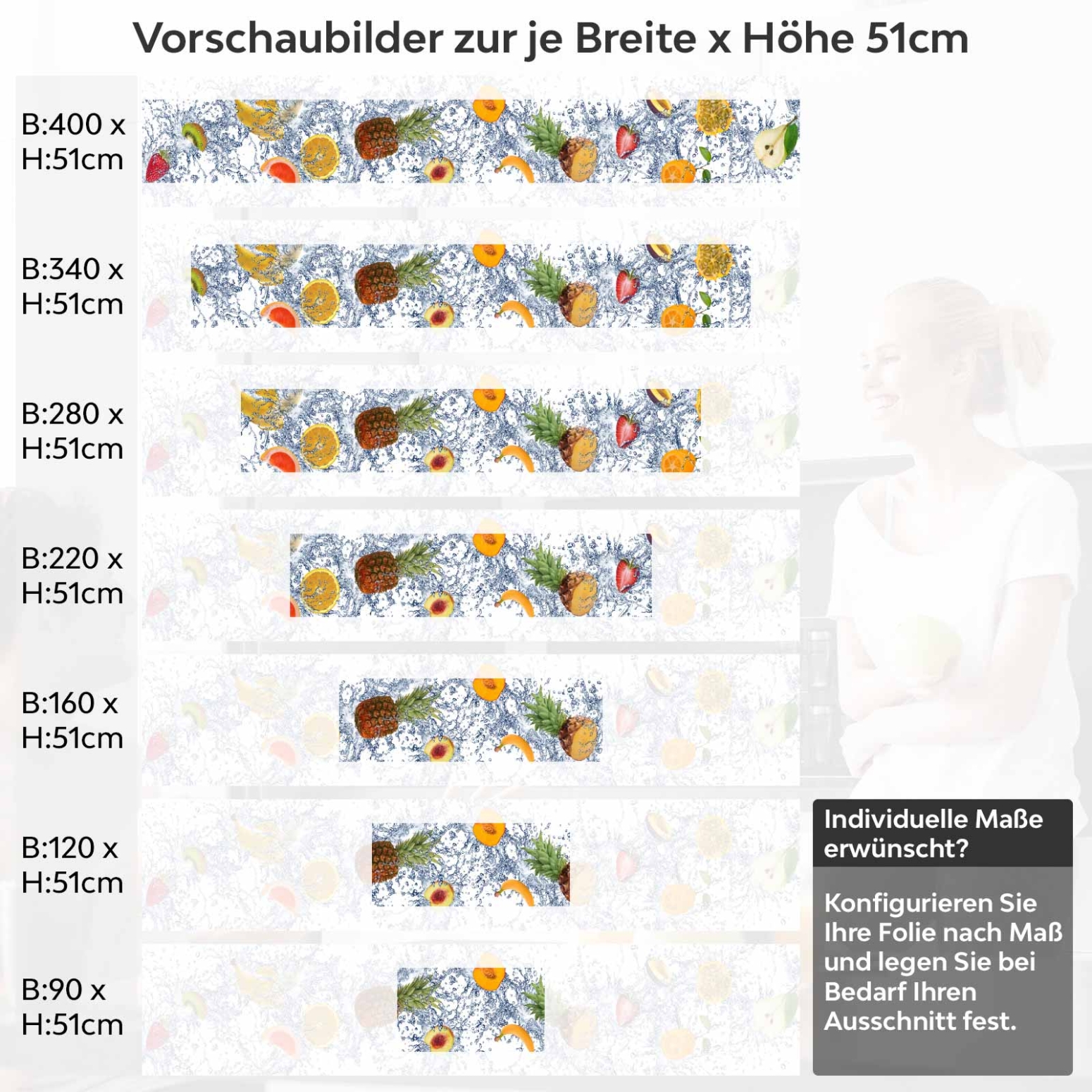Küchenrückwand Folie Splashy Fruits Variantenauswahl Vorschaubild  Höhe 51cm