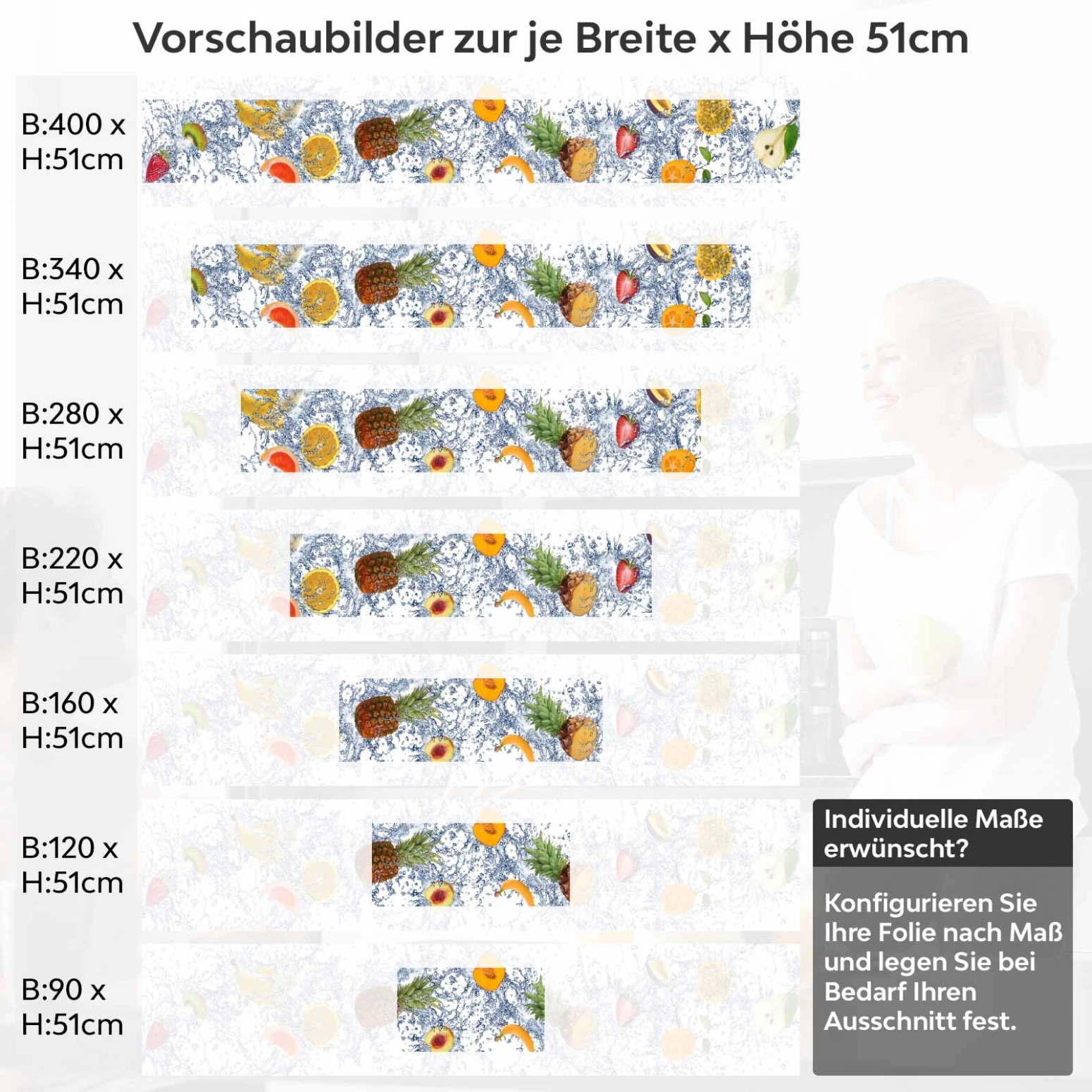 Küchenrückwand Folie Splashy Fruits Variantenauswahl Vorschaubild Höhe 51cm