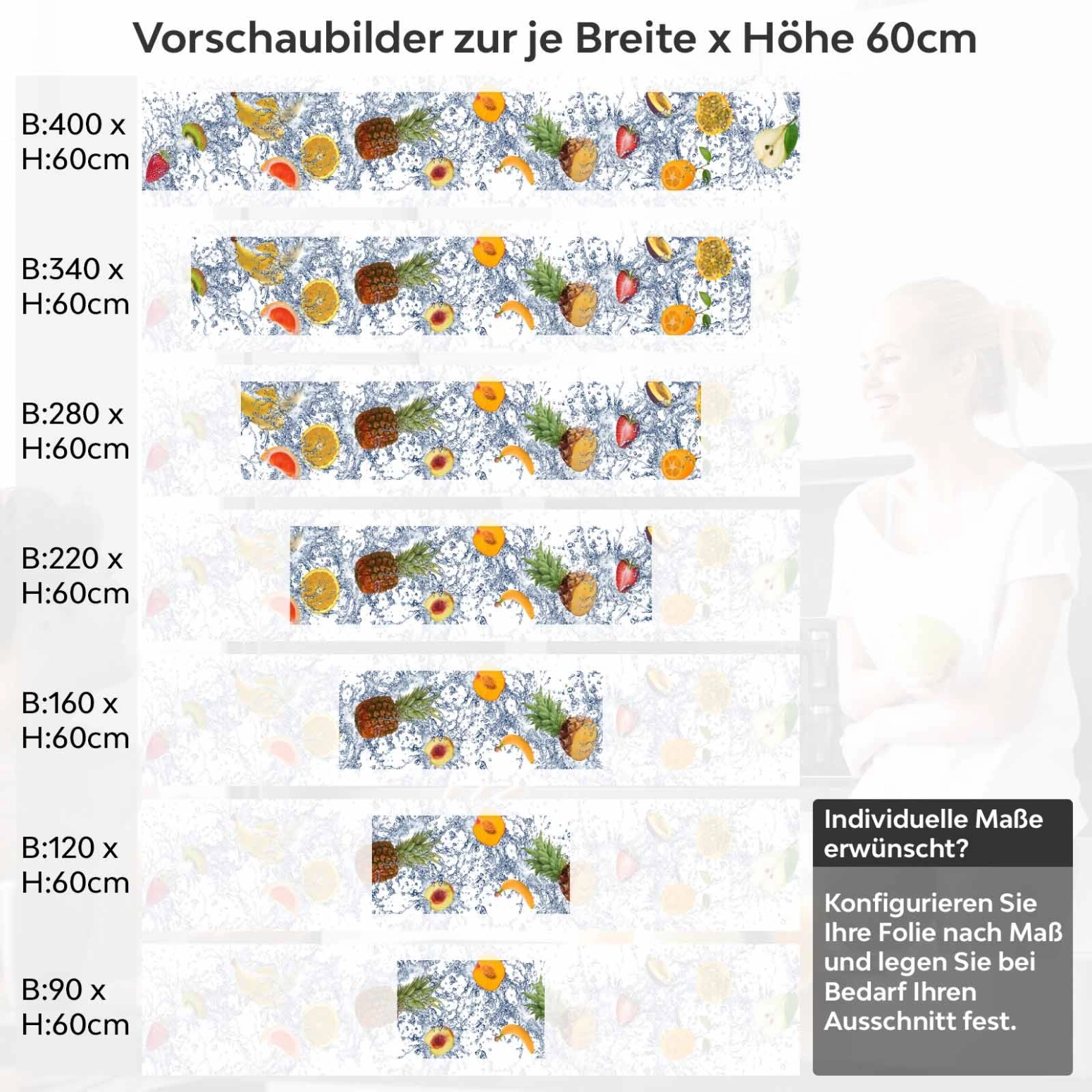 Küchenrückwand Folie Splashy Fruits Variantenauswahl Vorschaubild Höhe 60cm