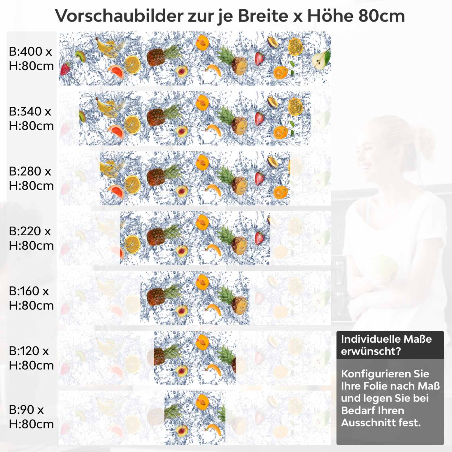 Küchenrückwand Folie Splashy Fruits Variantenauswahl Vorschaubild  Höhe 80cm