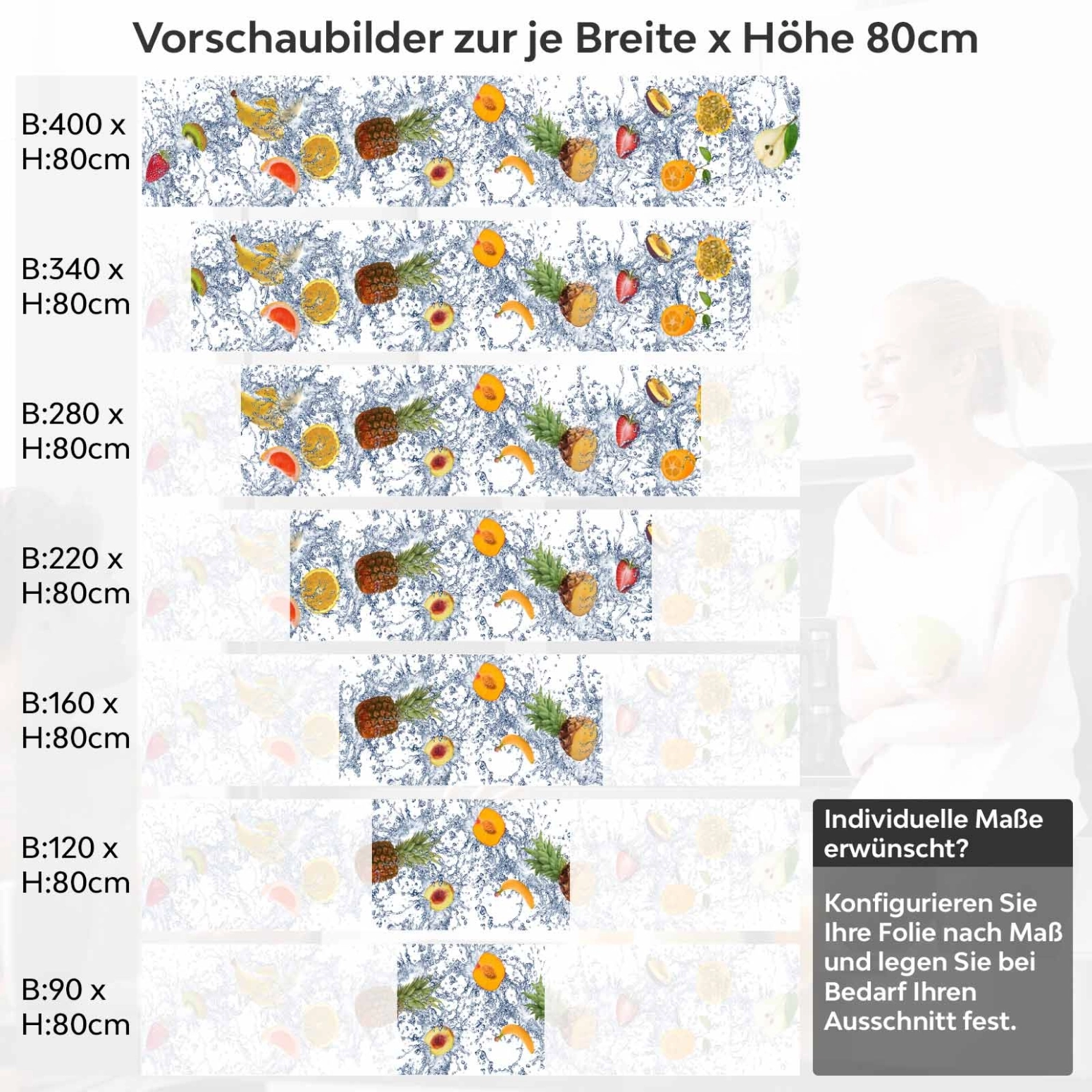 Küchenrückwand Folie Splashy Fruits Variantenauswahl Vorschaubild Höhe 80cm