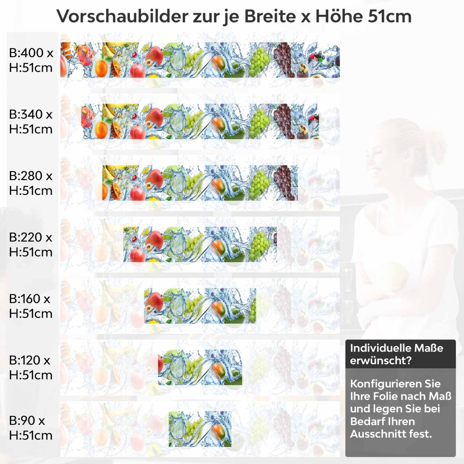 Küchenrückwand Folie Juicy Splash Variantenauswahl Vorschaubild  Höhe 51cm