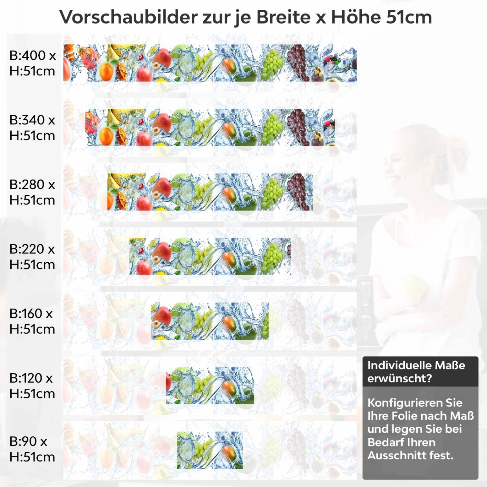 Küchenrückwand Folie Juicy Splash Variantenauswahl Vorschaubild Höhe 51cm